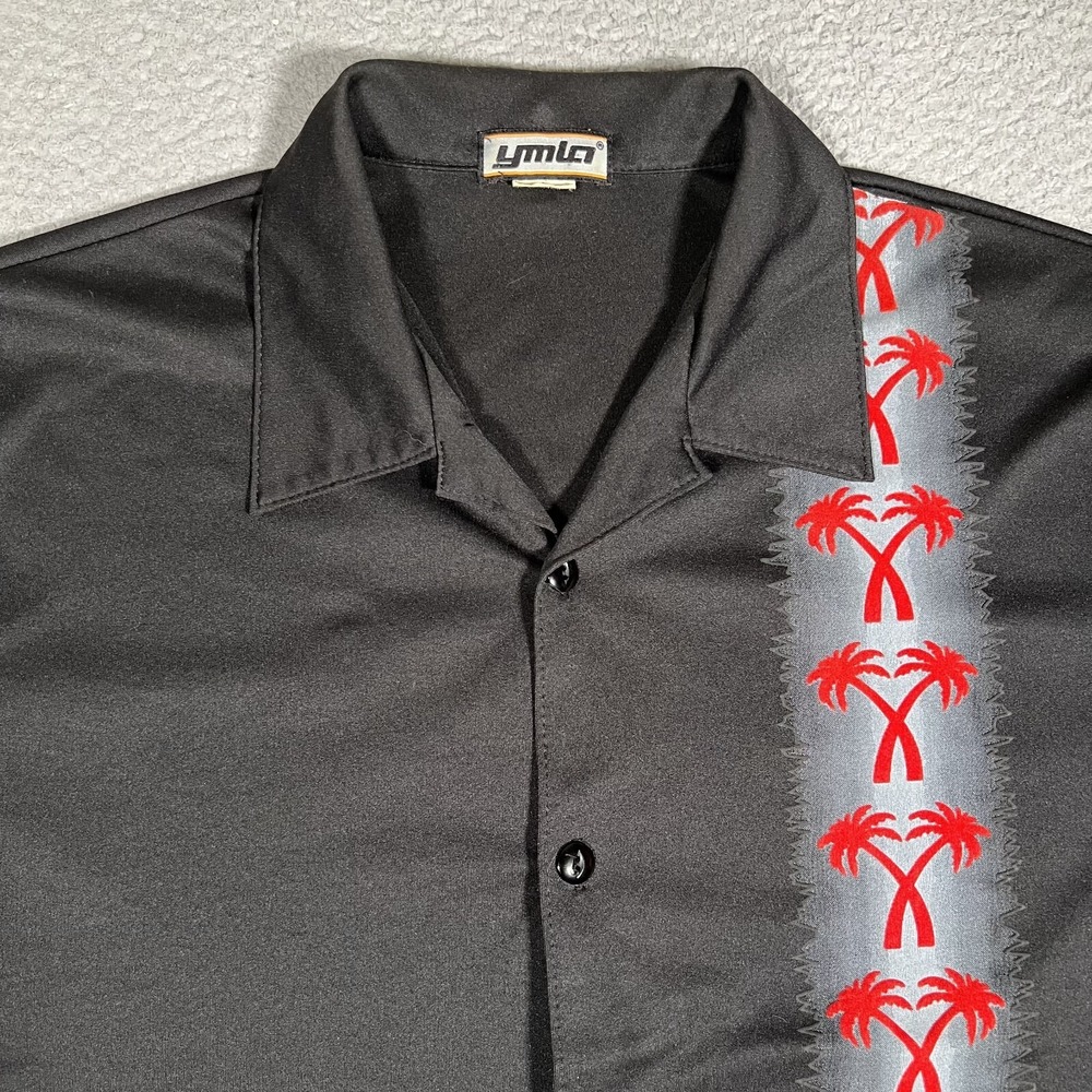 YMLA Shirt Mens Medium Black Casual Preppy Bowling‎ Vintage Y2K Camp Logo Disco